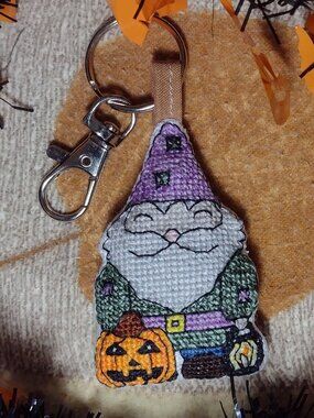 Happy Gnome Halloween Keychain Car Decor, Glow In The Dark, Pumpkin, Handmade